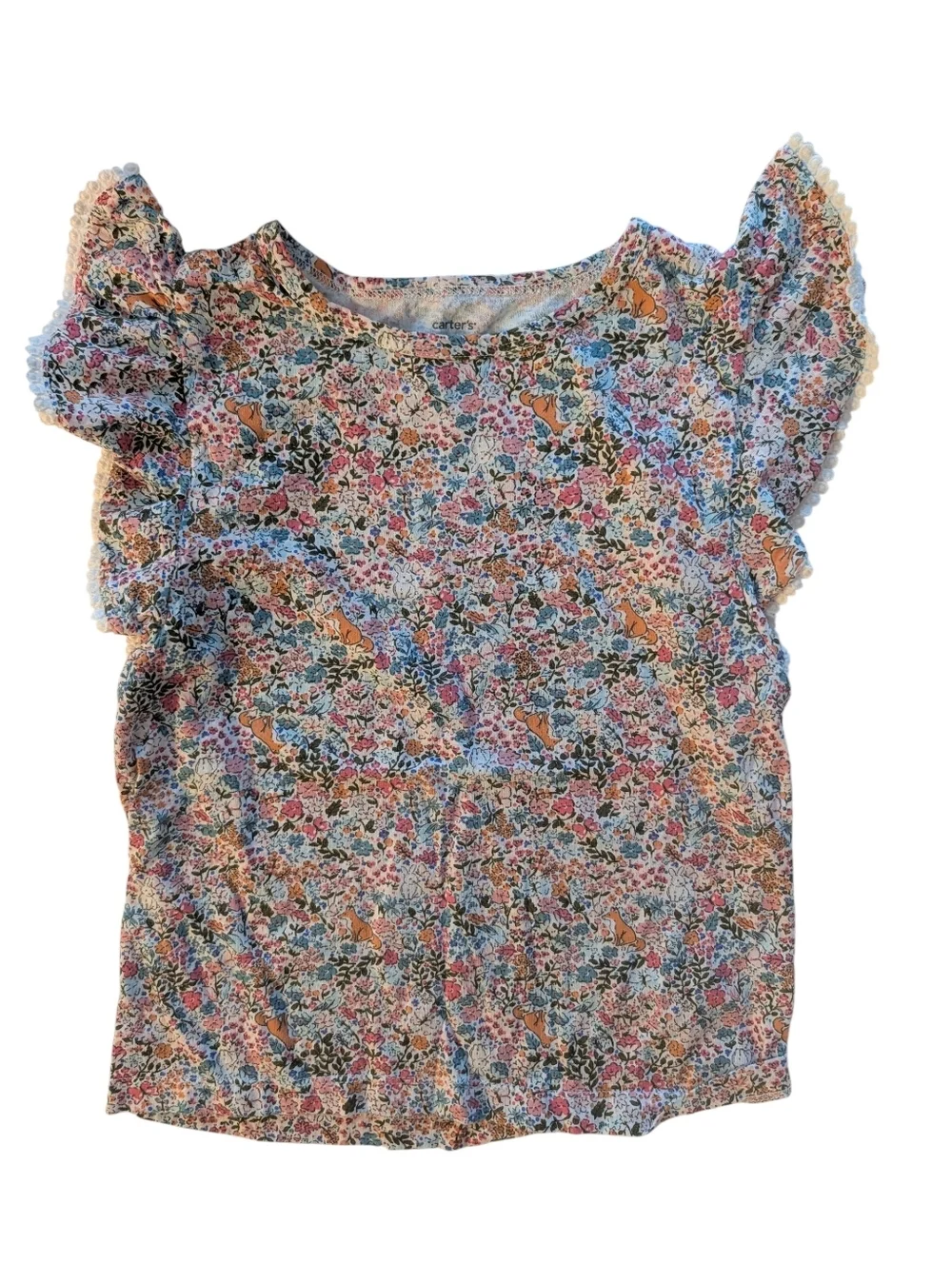 Carter's Girls Floral Ruffle Sleeve Top - Multicolor Cotton Size 6